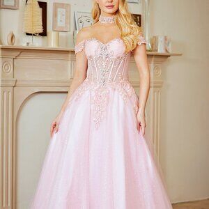 NEW PINK PROM DRESS. LONG BLUE FORMAL BALL GOWN OFF THE SHOULDER PARTY
